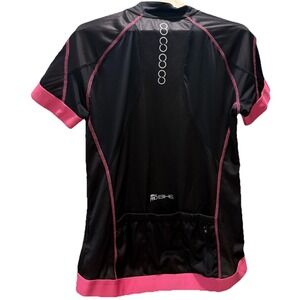 Crivit Pro Women Cycling Jersey Black Pink BIking Sz L  Active Pockets Full Zip